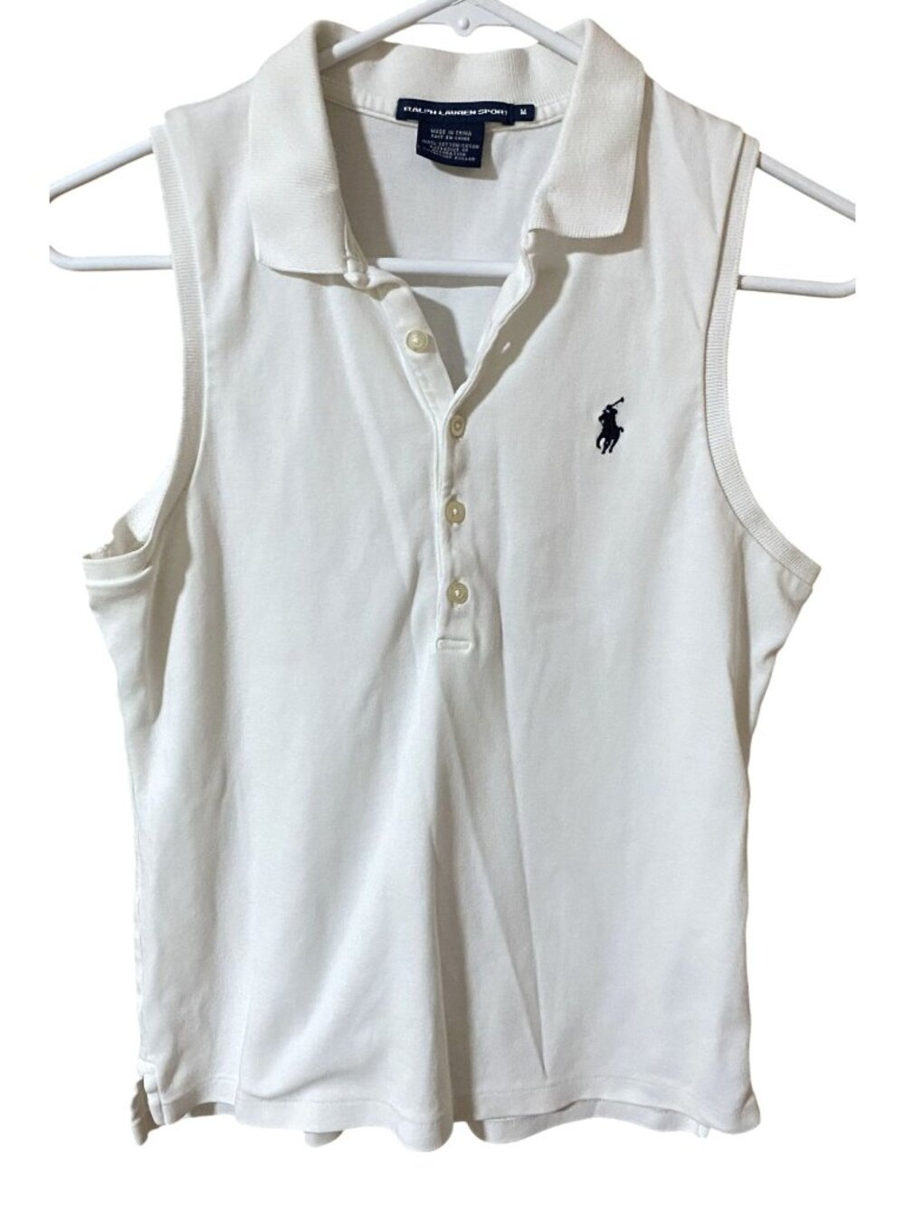 Ralph Lauren Sport Womens M White Cotton Sleeveless Polo Shirt Preppy Y2K